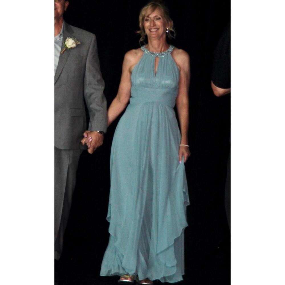 Chiffon Slate Blue Gown with flowy tiers Size 4